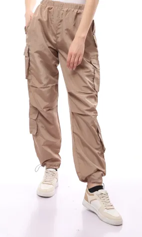 O170603 Coffee Casual Waterproof Pants With Hem