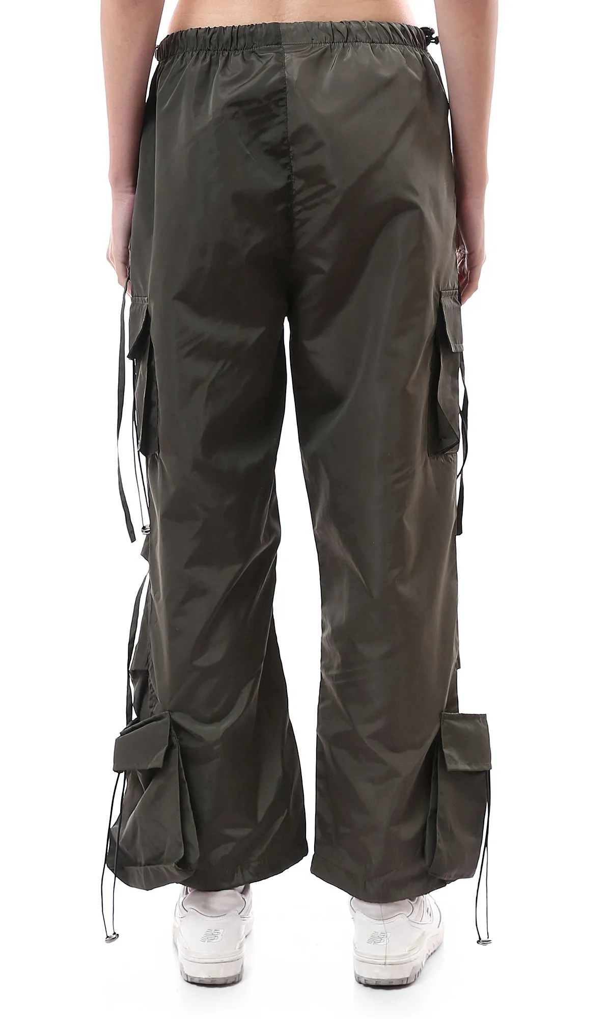 O174050 Wide Leg Dark Olive Lightweight Cargo Pants