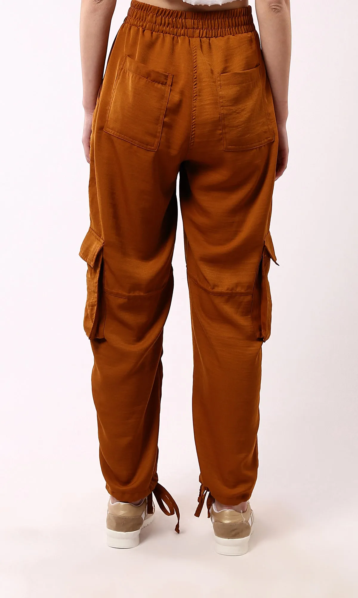 O179138 Slip On Havana Jogger Pants With Lace Up Hem