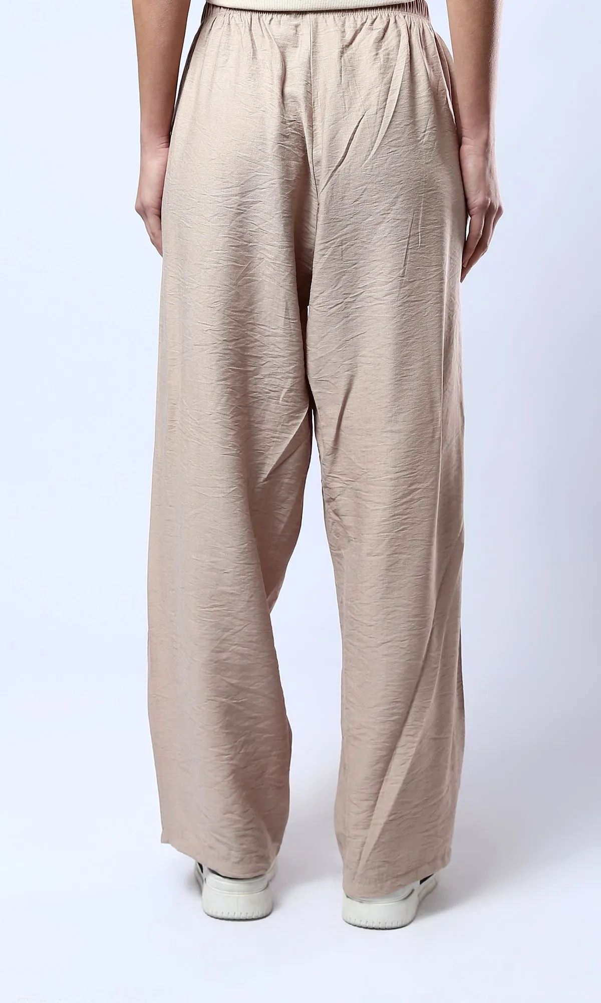 O179836 Light Coffee Fluffy Wide Leg Casual Pants