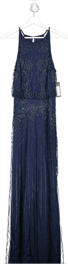 Occasion by Dex Blue Lace And Beadwork Embellished Maxi Dress UK XS