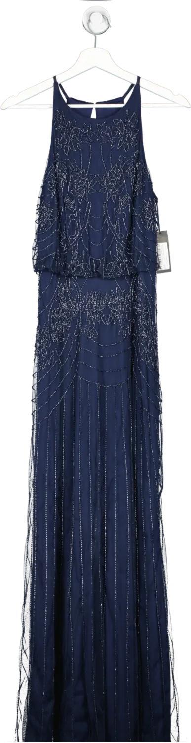 Occasion by Dex Blue Lace And Beadwork Embellished Maxi Dress UK XS