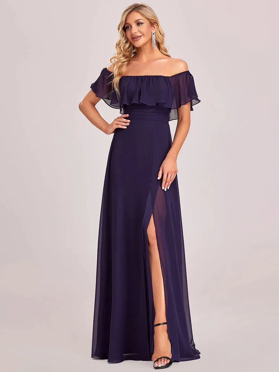 Off Shoulder High Split Bridesmaid Dress