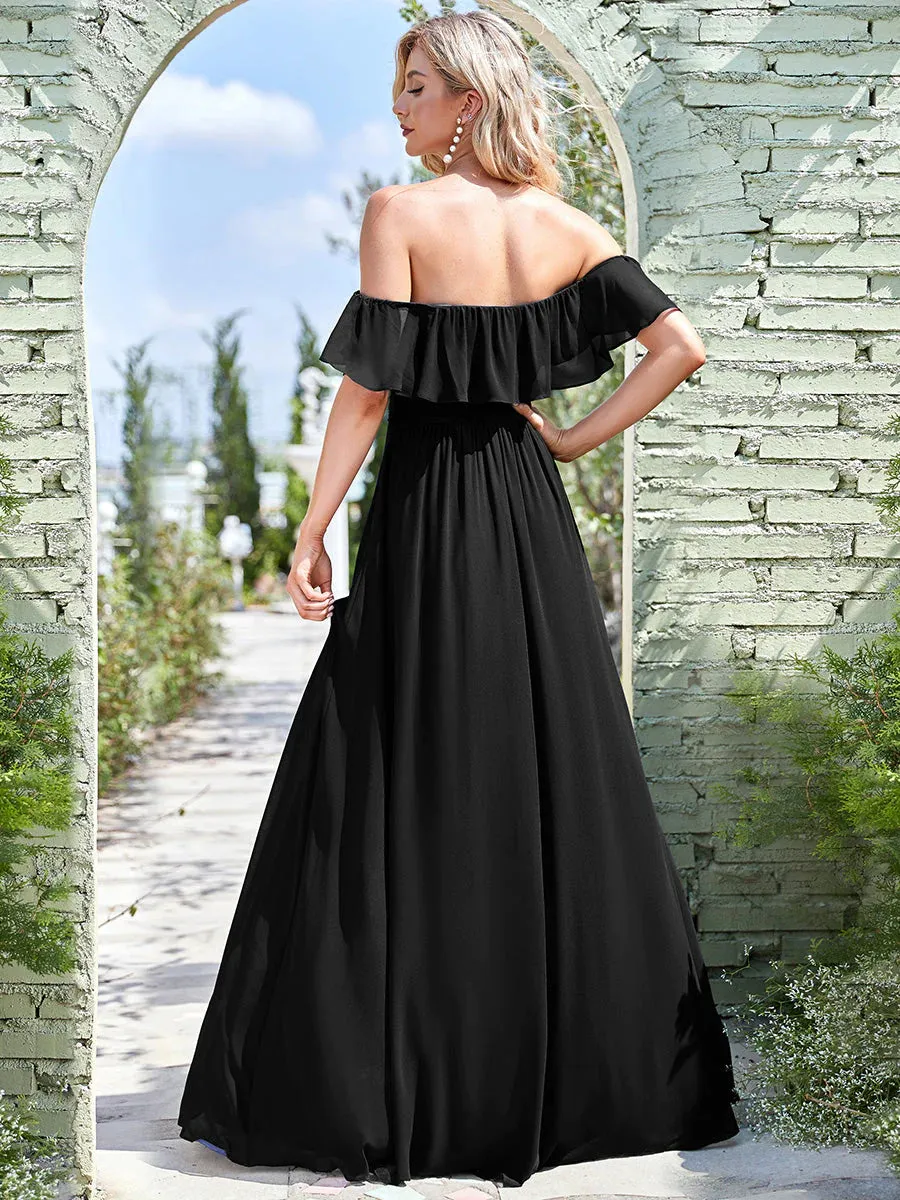 Off Shoulder High Split Bridesmaid Dress