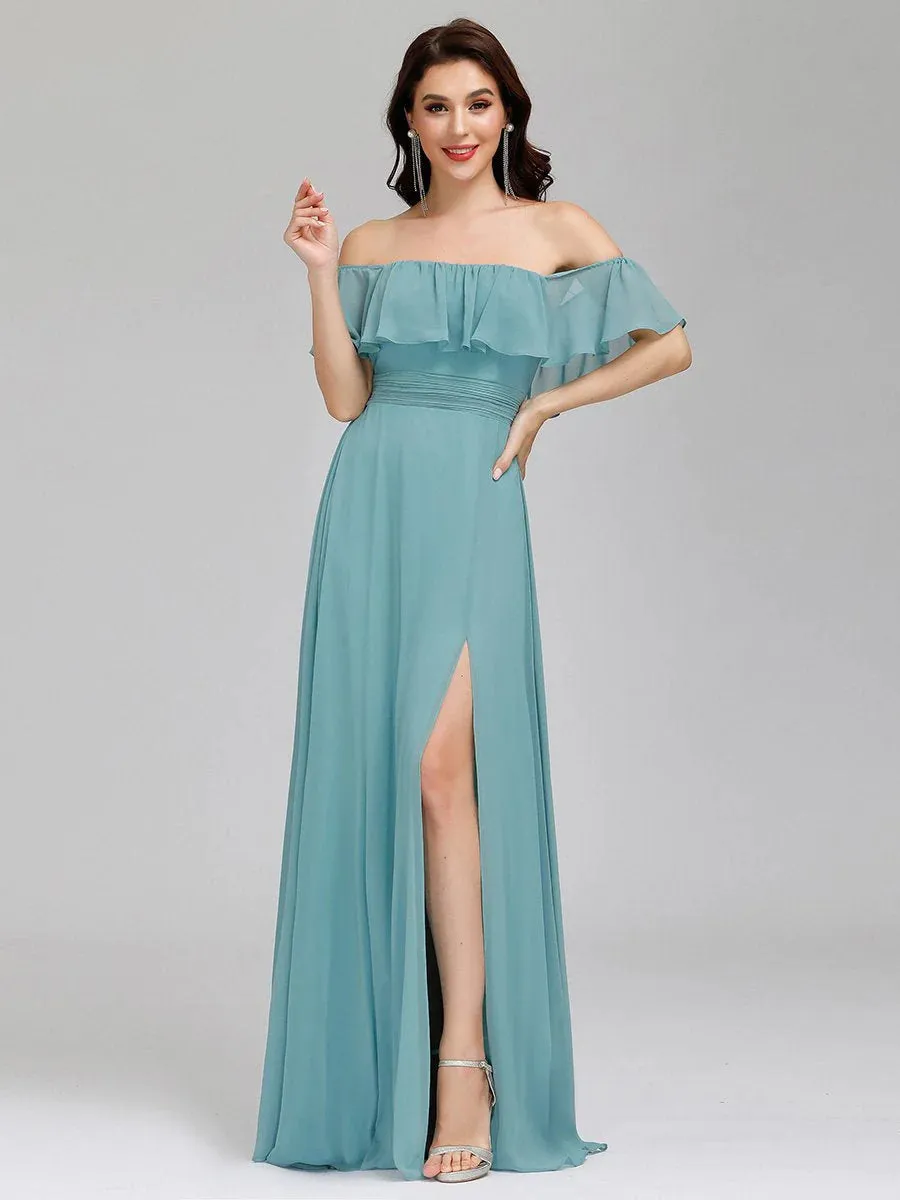 Off Shoulder High Split Bridesmaid Dress