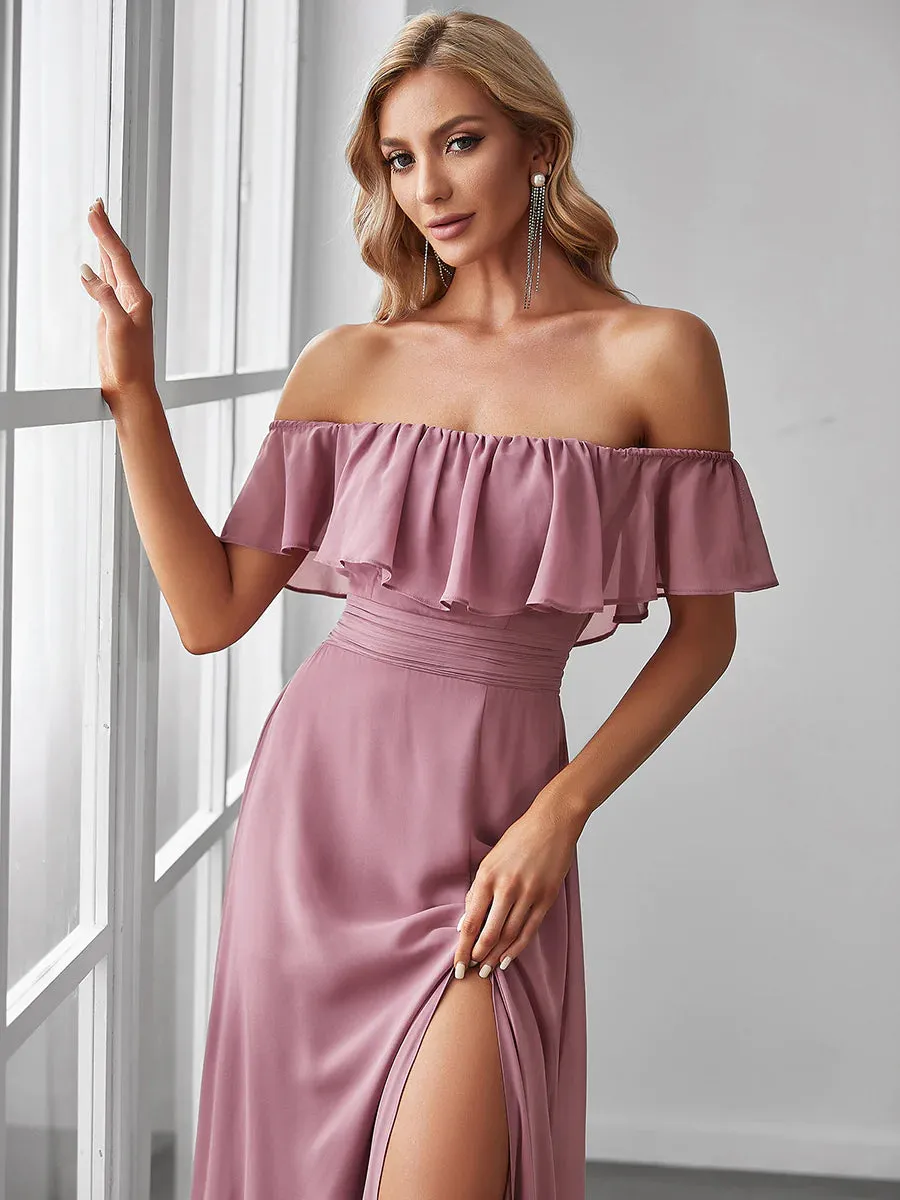 Off Shoulder High Split Bridesmaid Dress