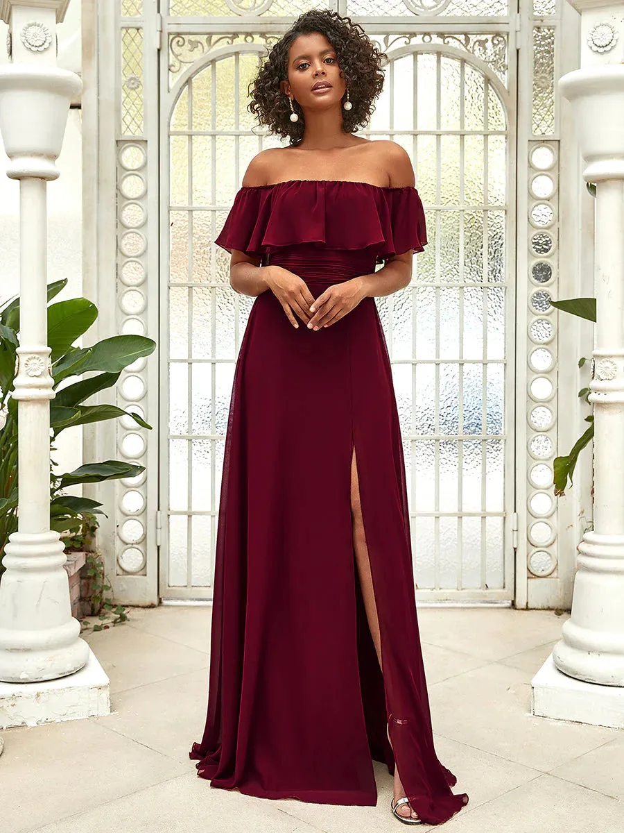 Off Shoulder High Split Bridesmaid Dress