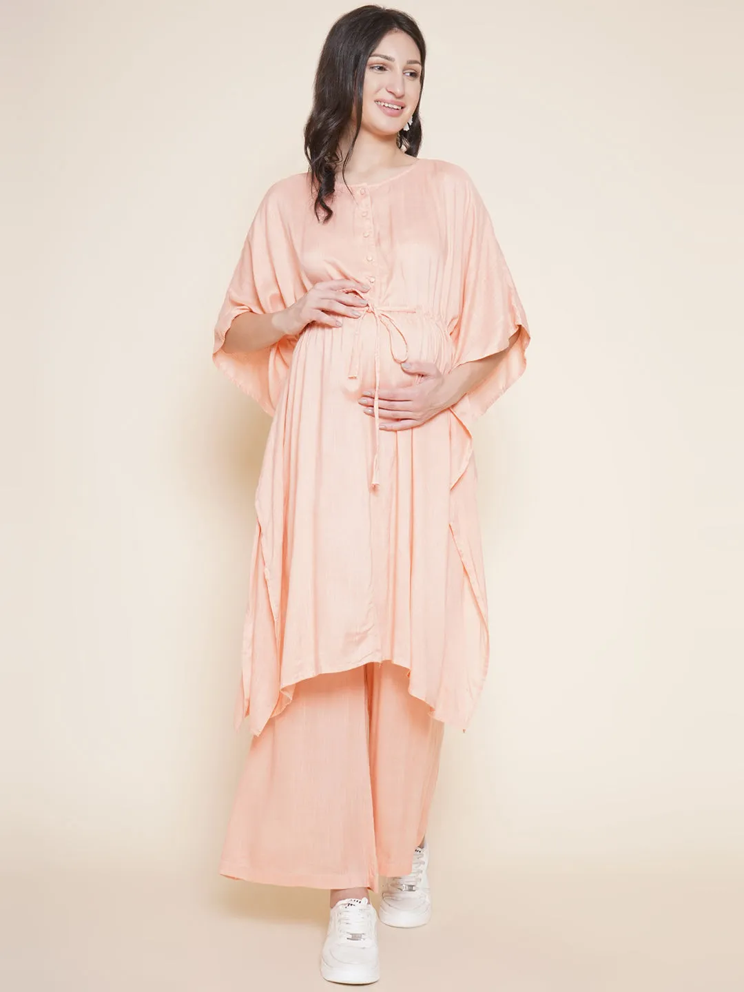 Peach Maternity and Nursing Kaftaan Set