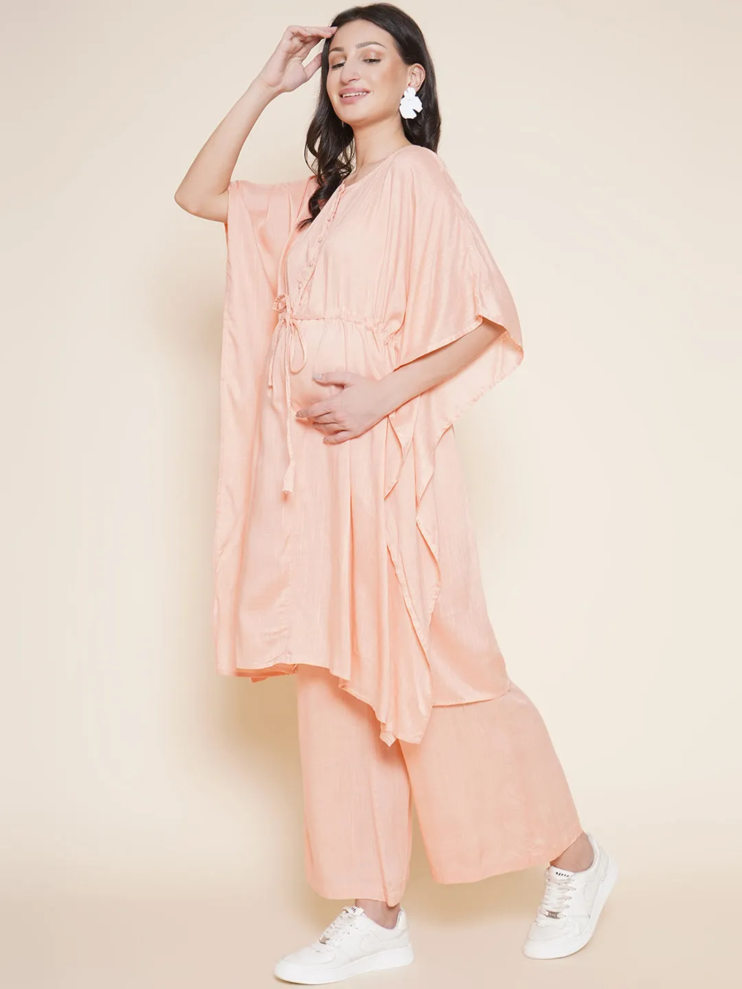 Peach Maternity and Nursing Kaftaan Set