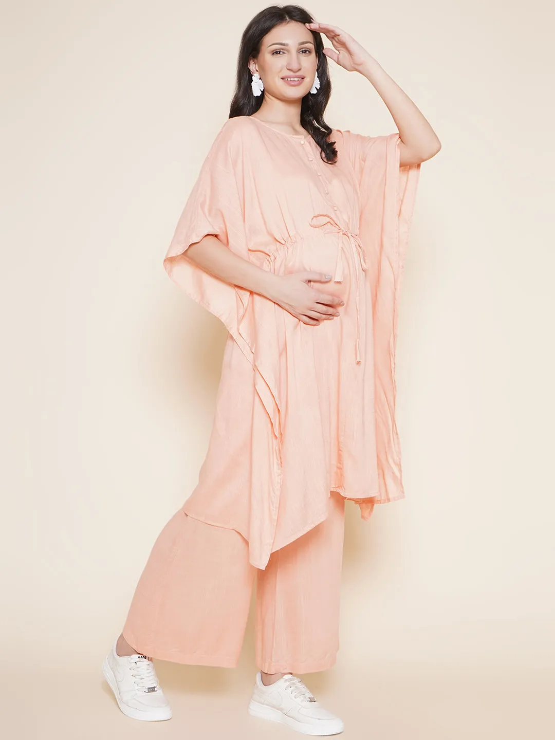 Peach Maternity and Nursing Kaftaan Set