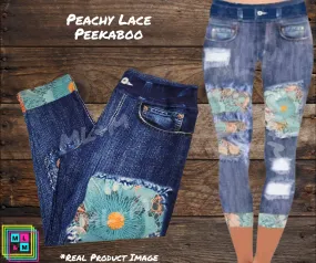 Peachy Lace Faux Denim Capris