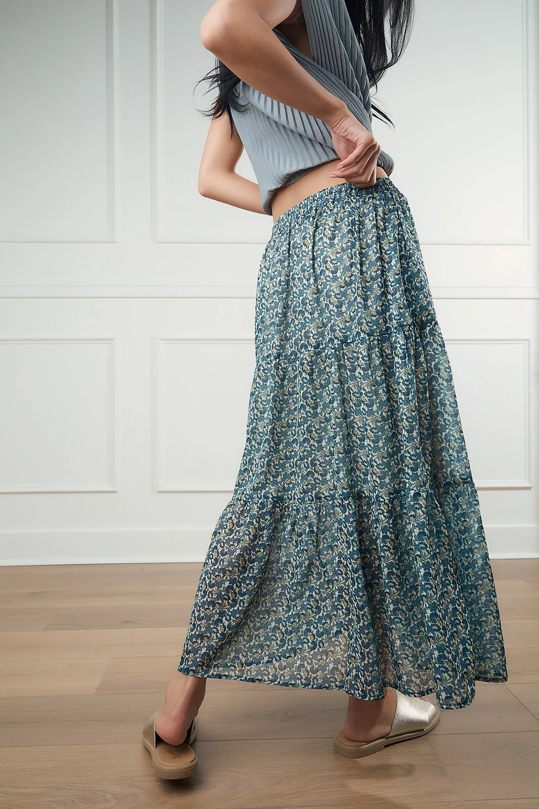 Peacock Tiered Chiffon Skirt