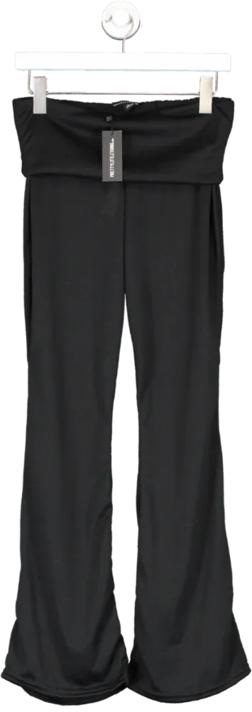 PrettyLittleThing Black Marl Fold Over Waist Flared Trousers UK 10