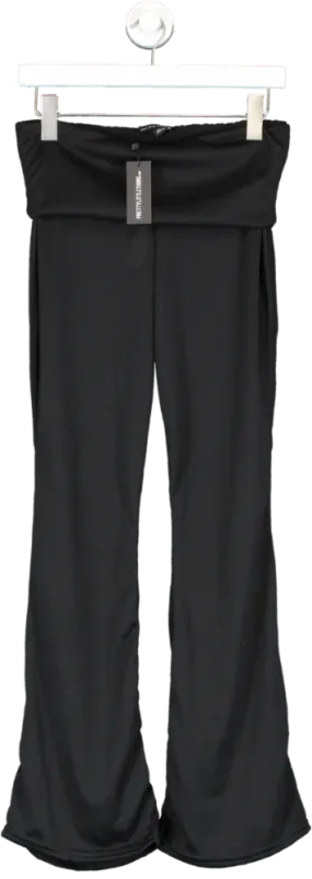 PrettyLittleThing Black Marl Fold Over Waist Flared Trousers UK 10