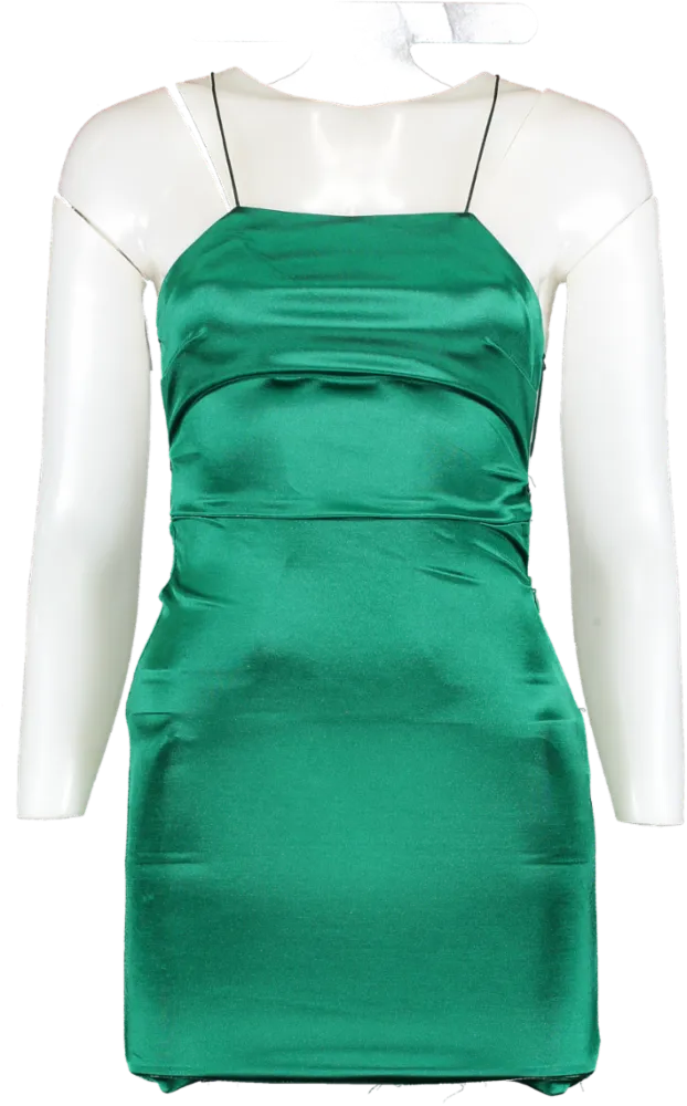 PrettyLittleThing Emerald Green High Neck Strappy Back Bodycon Dress UK 4