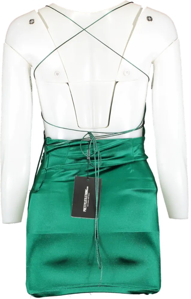 PrettyLittleThing Emerald Green High Neck Strappy Back Bodycon Dress UK 4