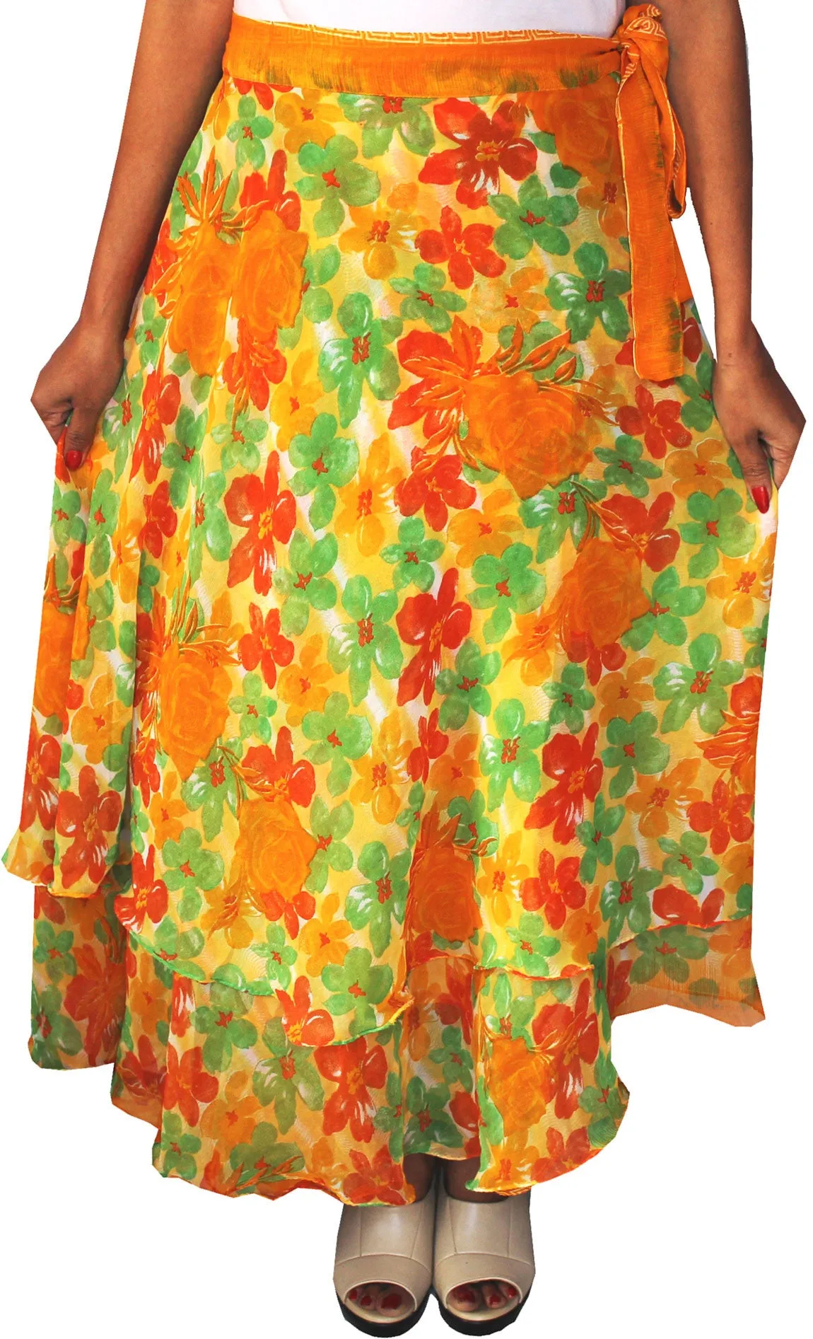 Printed Long Beach Wrap Indian Skirt Womens India Clothes (Yellow)