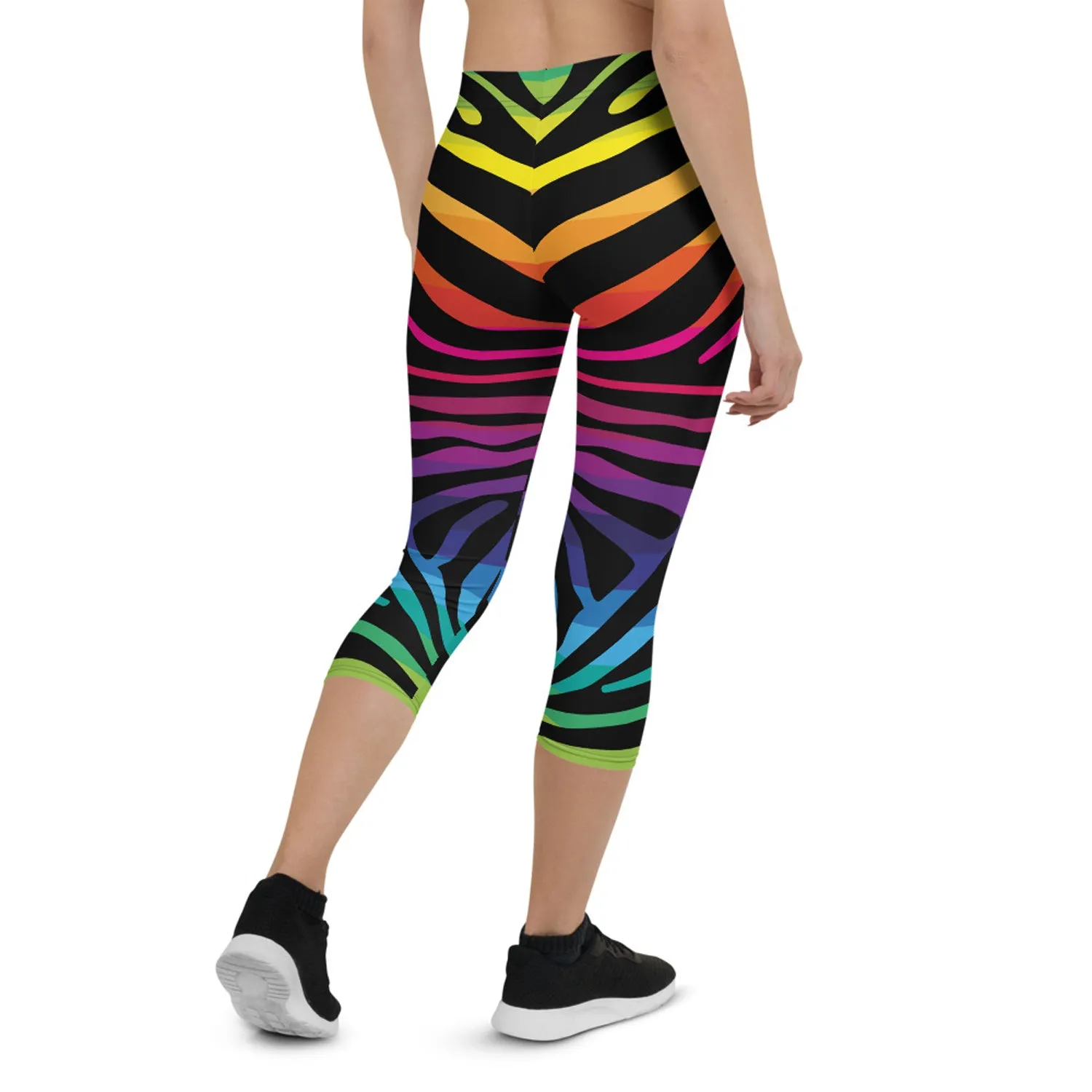 Rainbow Zebra Stripes Capri Leggings