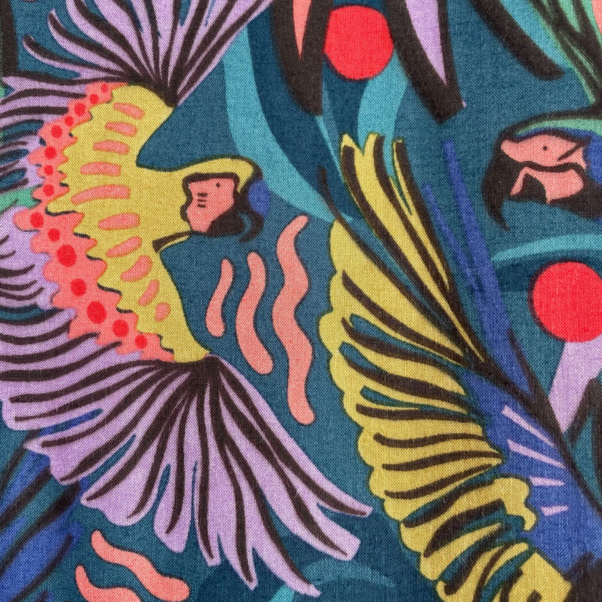 Rayon Challis Fabric in Jungle Birds by Cloud9