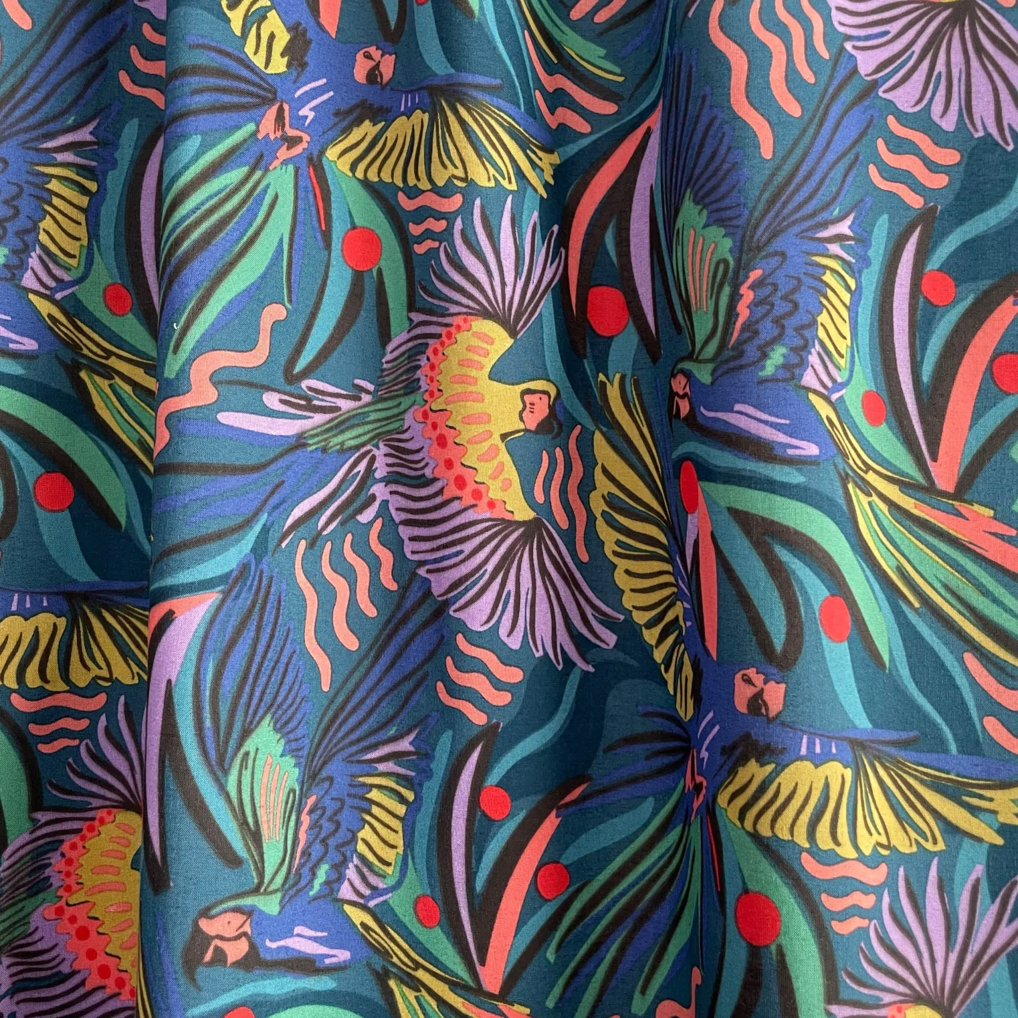 Rayon Challis Fabric in Jungle Birds by Cloud9