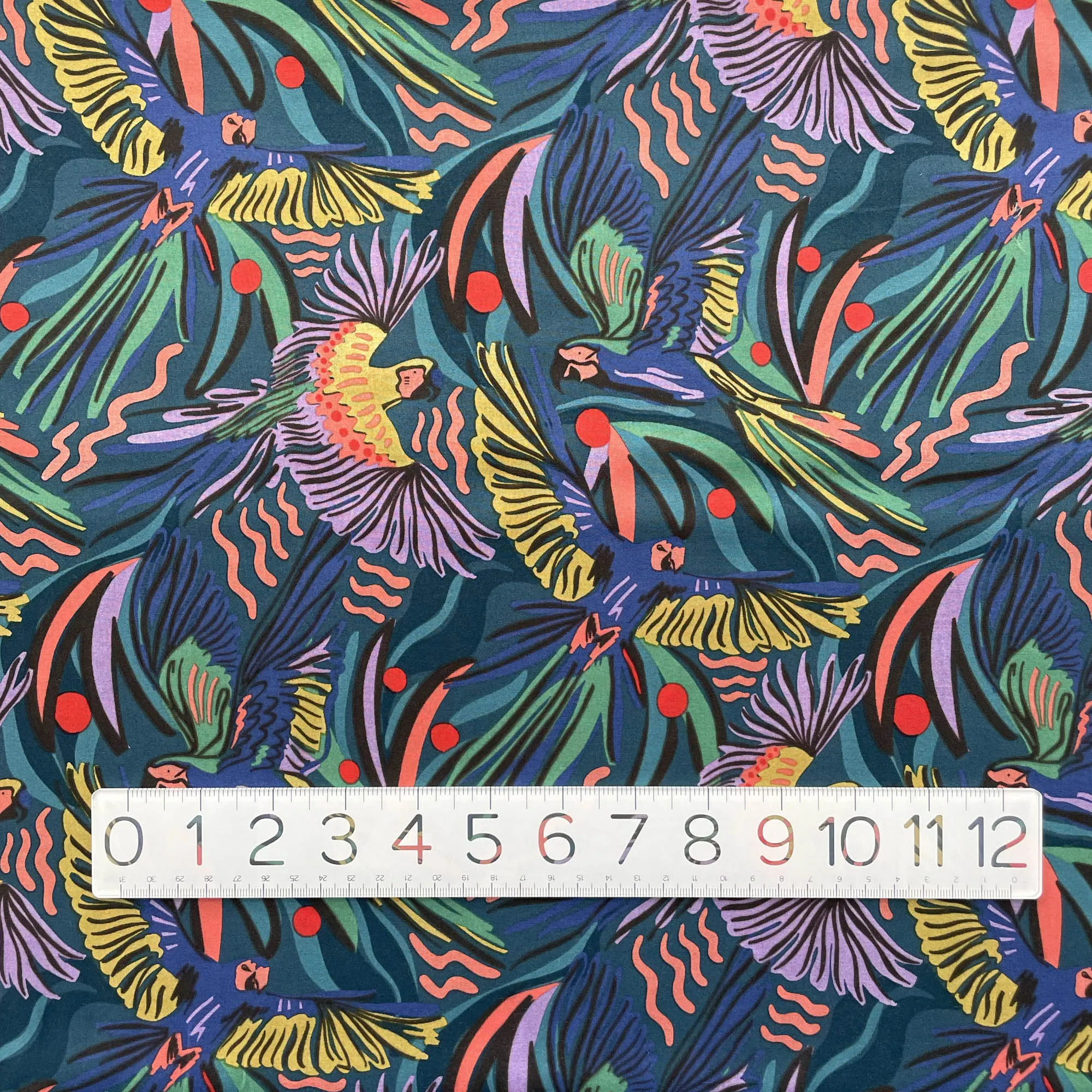 Rayon Challis Fabric in Jungle Birds by Cloud9