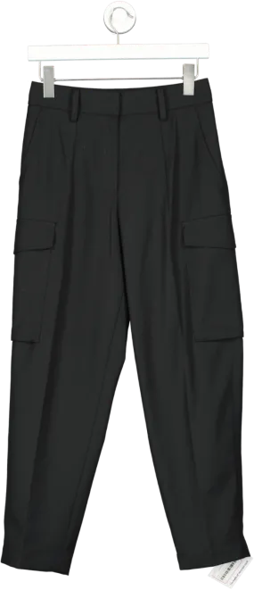 REISS Black Wool Blend Cargo Trousers UK 6