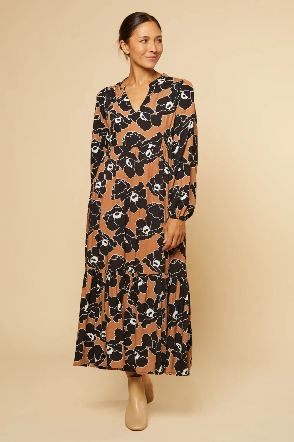 Sabre V-Neck Maxi Dress in Autumn Lily