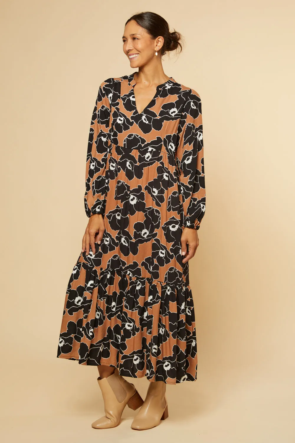 Sabre V-Neck Maxi Dress in Autumn Lily