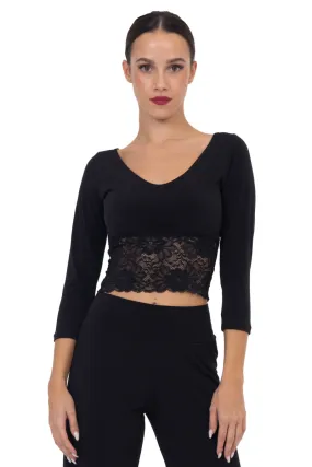 Sleeved Tango Crop Top with Lace Waistband