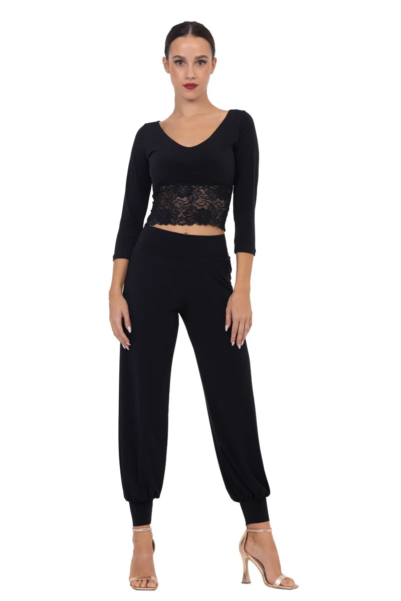 Sleeved Tango Crop Top with Lace Waistband