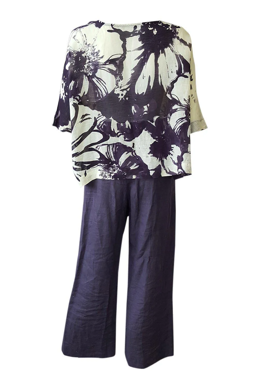 SONJA MAROHN Cotton Blend Purple Cream Top Trousers Set (10)