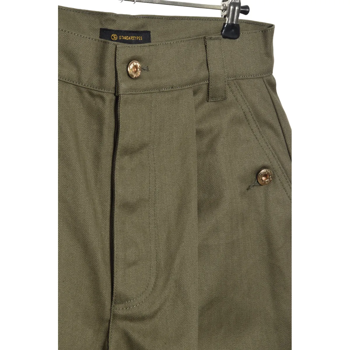 Standardtypes Naval Button Pants olive herringbone ST048