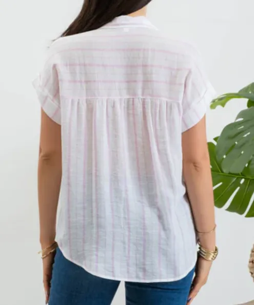 Stripe Button Down Top - Pink