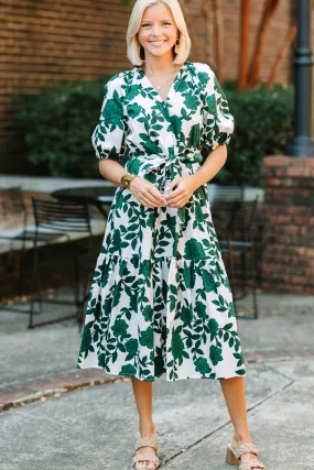 Sugarlips: Step Out Forest Green Floral Midi Dress