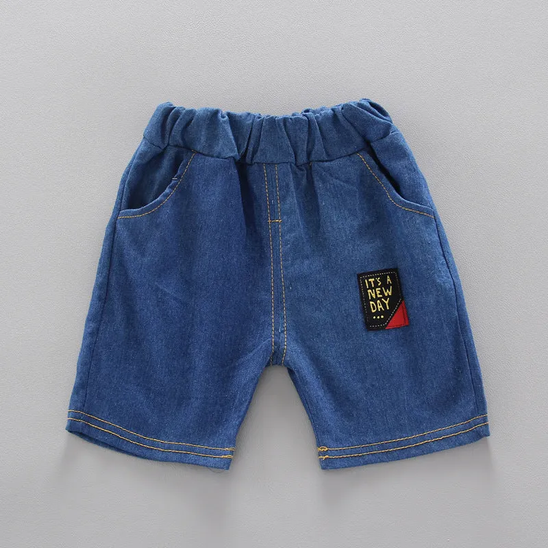 Summer Boys' Letter Shirt Short-sleeved Jeans Shorts Two-piece Set