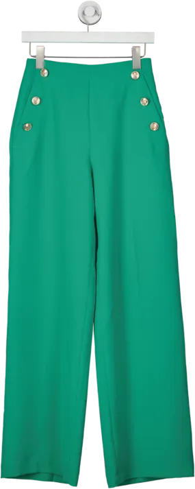 Ted Baker Green Llaylat Embossed Button Wide Leg Trousers size 1