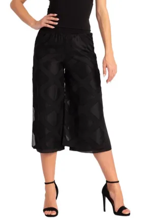 Two-layer Black 3D Relief Cropped Culottes With Slits