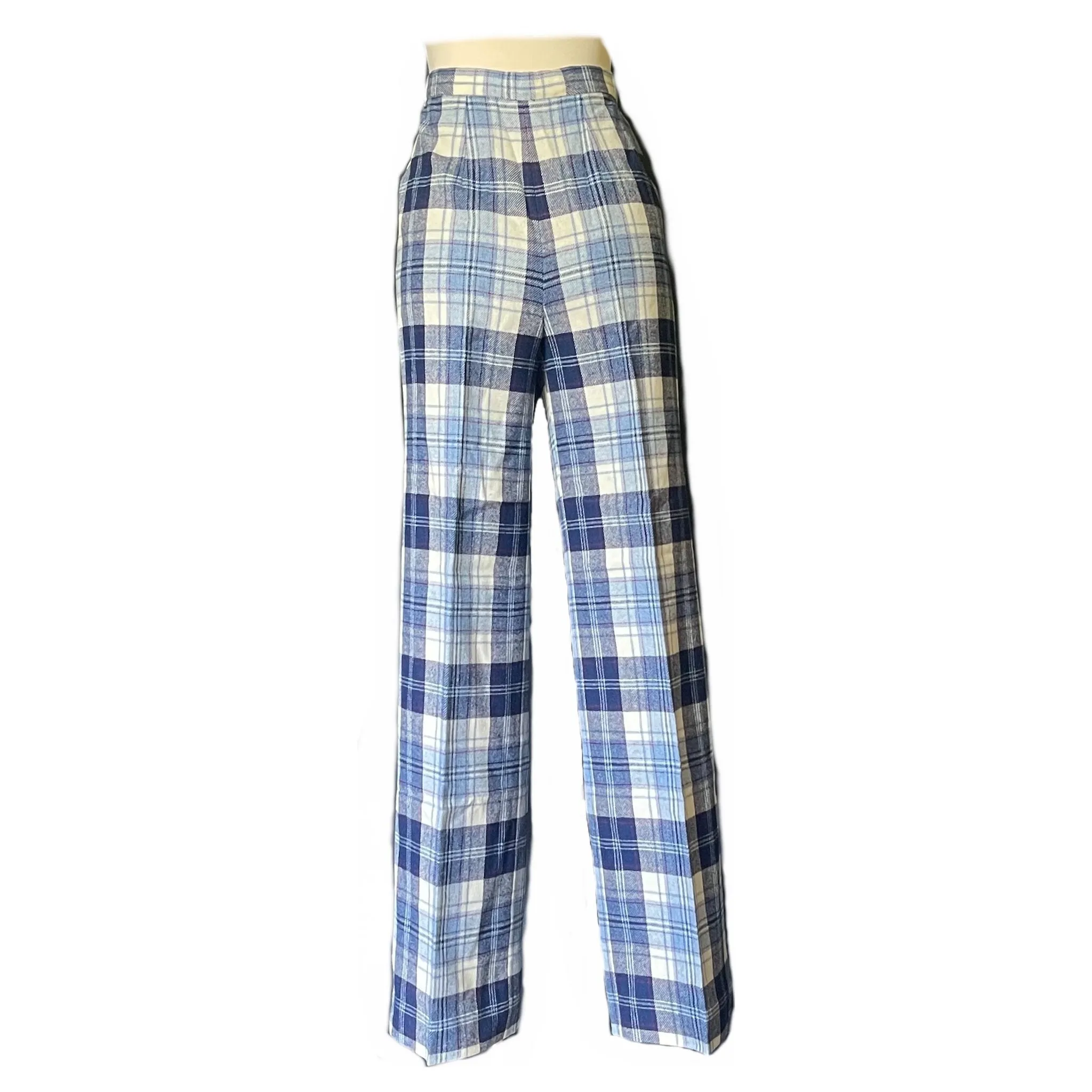 Vintage Blue and Red Plaid Pants by Pendleton. Wool Slacks with Wide Legs. 1950s Preppy Chic Fashion.