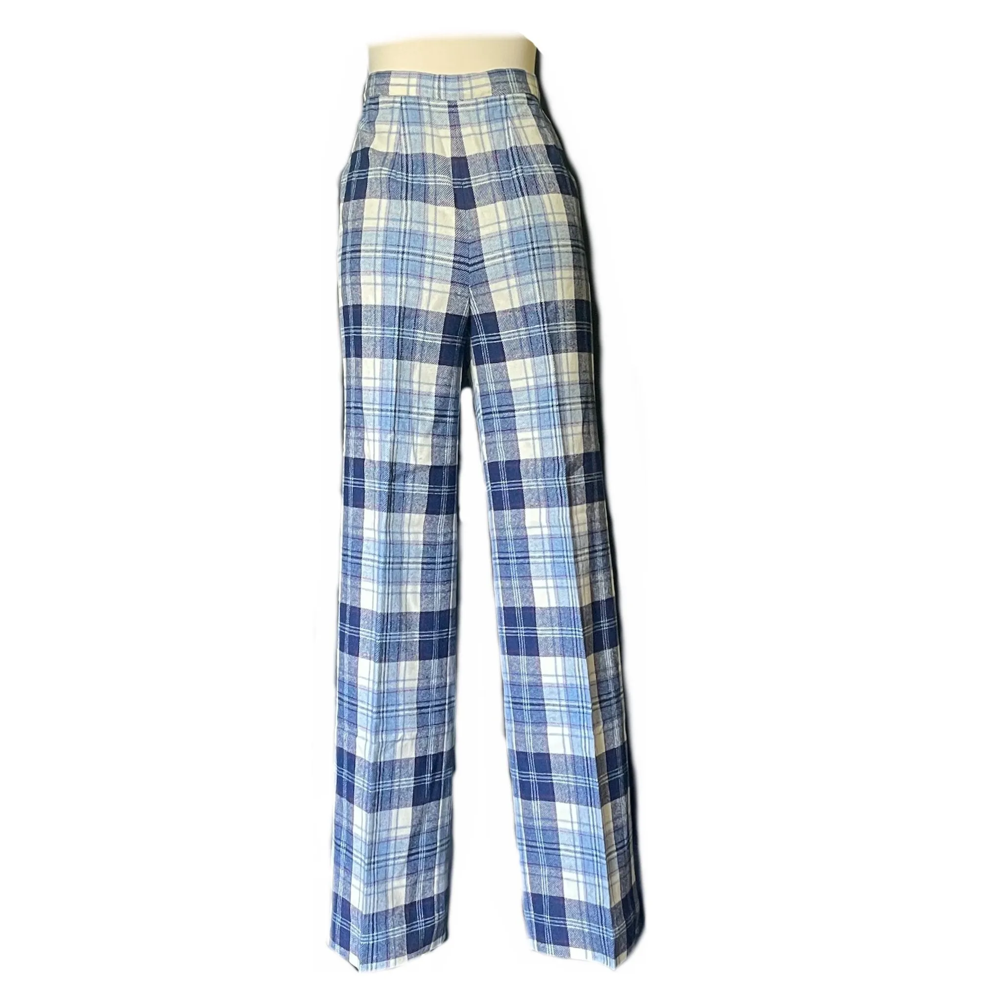 Vintage Blue and Red Plaid Pants by Pendleton. Wool Slacks with Wide Legs. 1950s Preppy Chic Fashion.