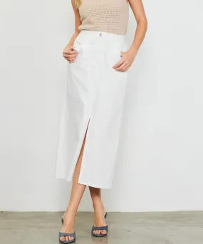 Washed Cotton Twill Maxi Skirt - White