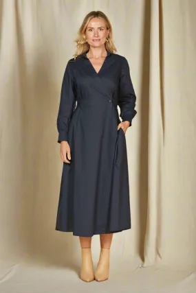 Wendy Poplin Wrap Dress in Navy