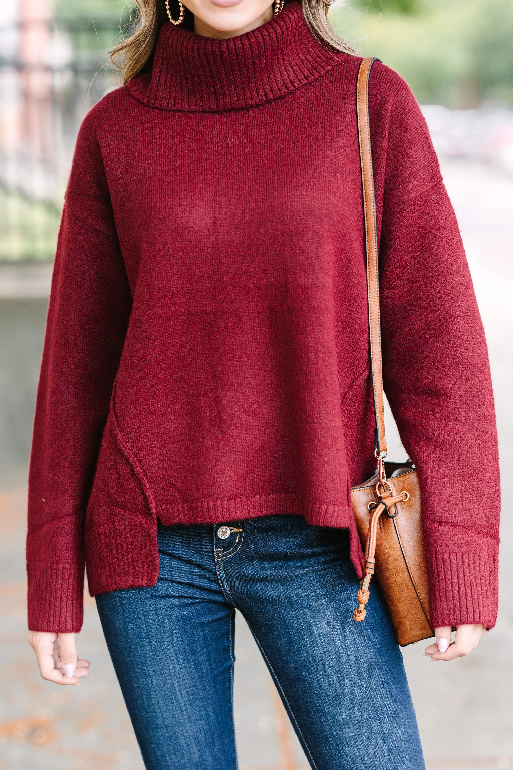 What A Day Burgundy Red Turtleneck Sweater