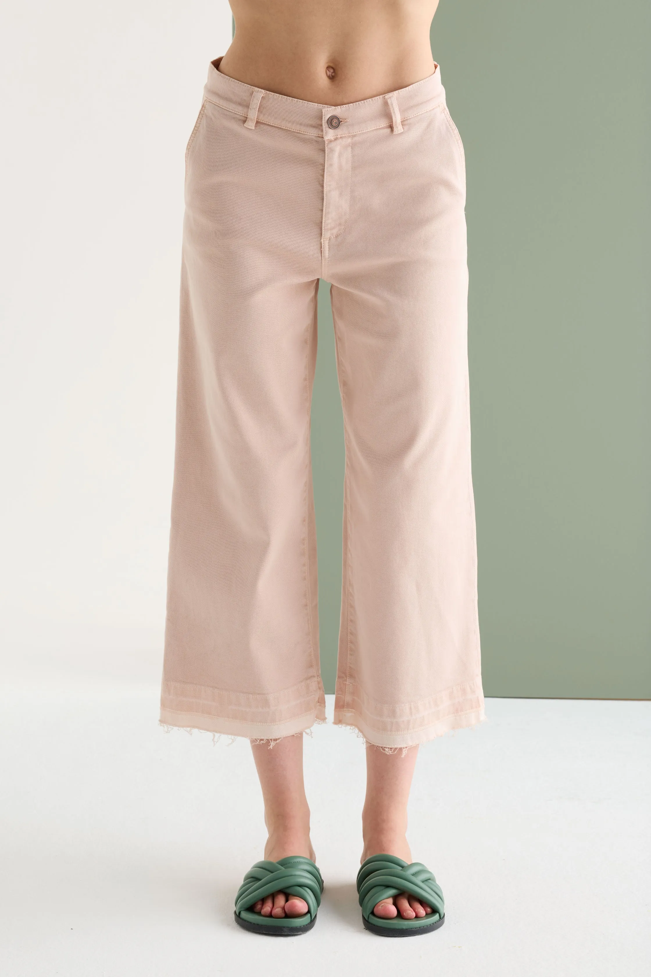 Wide-Leg Trousers with Fringe Garment Dyed 052U 3881