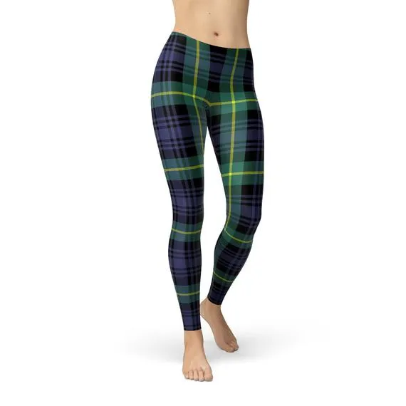 Womens Green and Blue Tartan Leggings