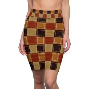 Womens Skirts, Brown Checker Board Style Pencil Skirt