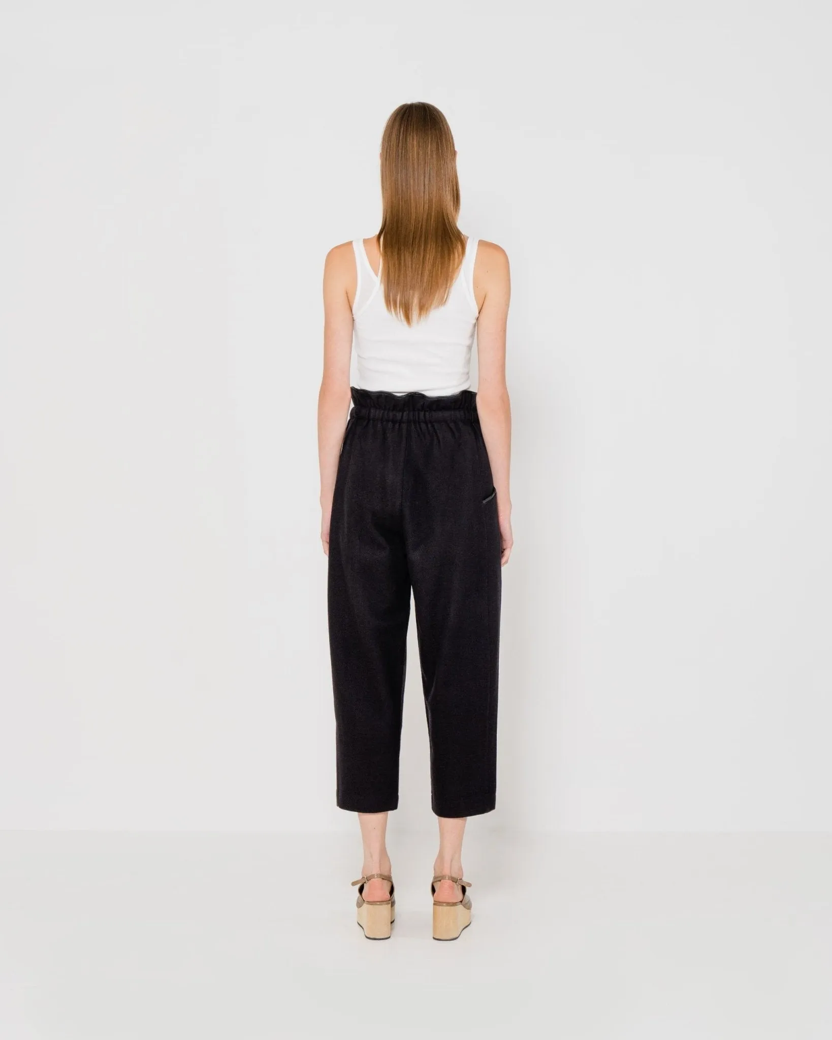 Wool Paperbag Trousers | Black