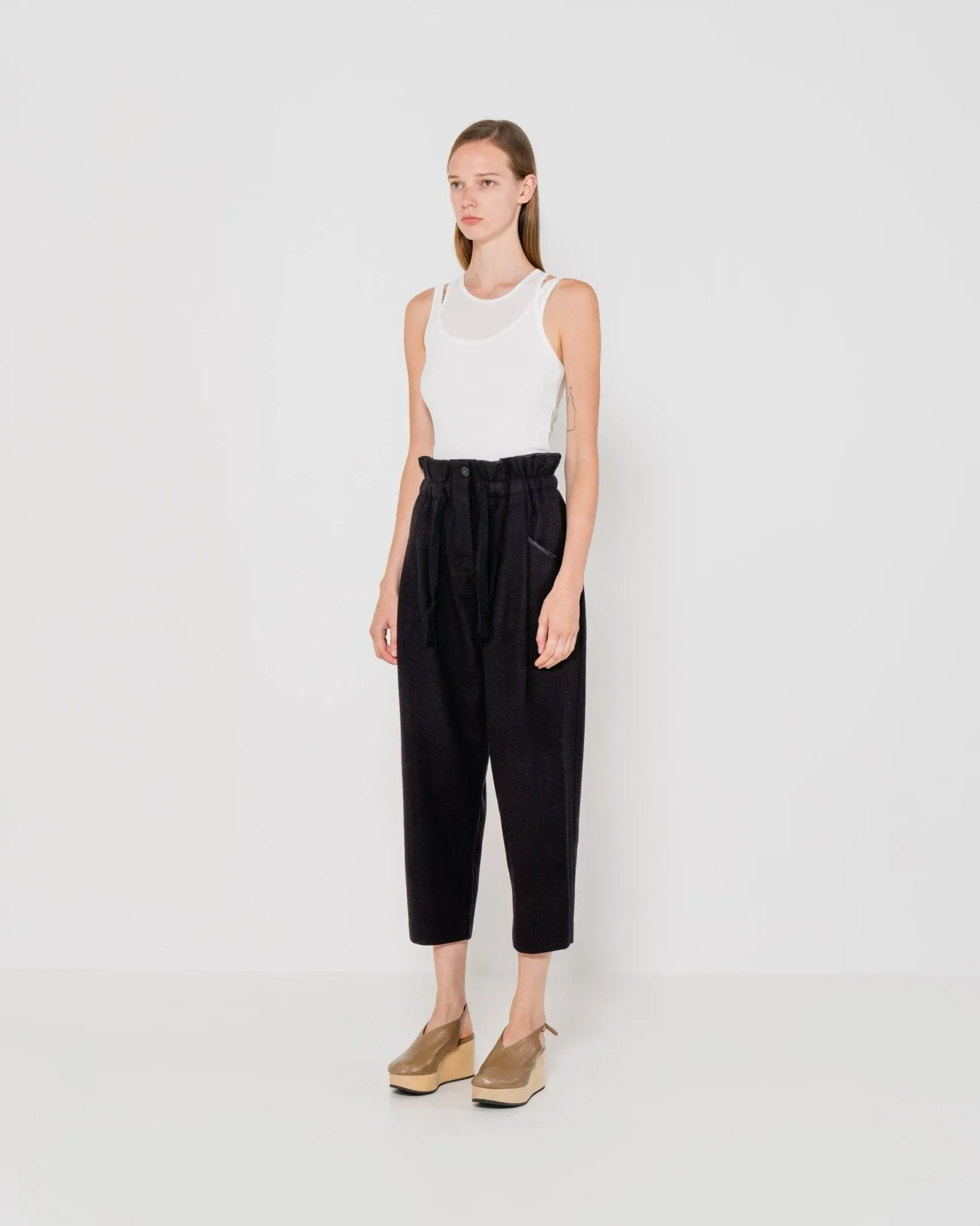 Wool Paperbag Trousers | Black