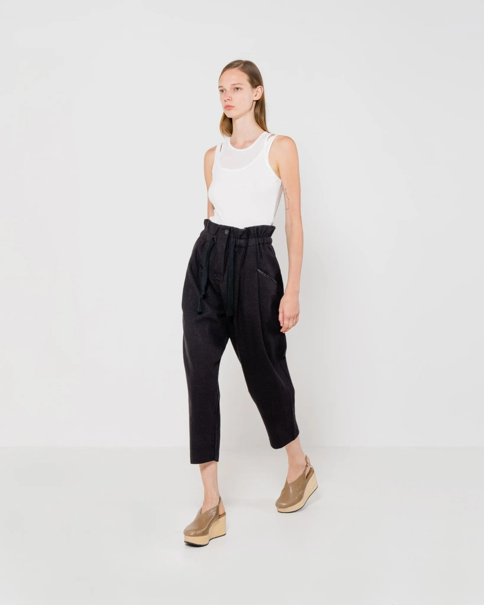 Wool Paperbag Trousers | Black