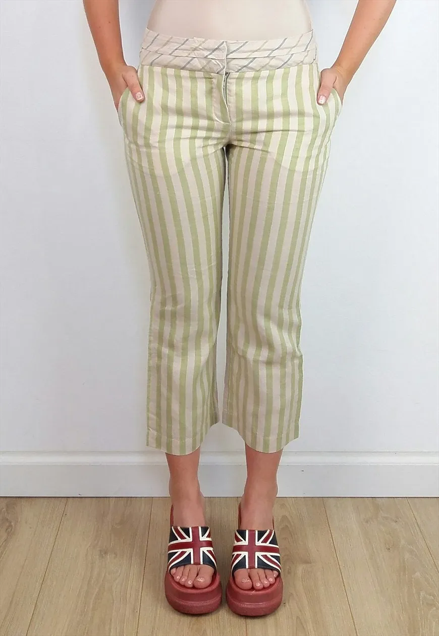 Y2K MANGO Striped 3/4 Flared Linen Capris - size XS