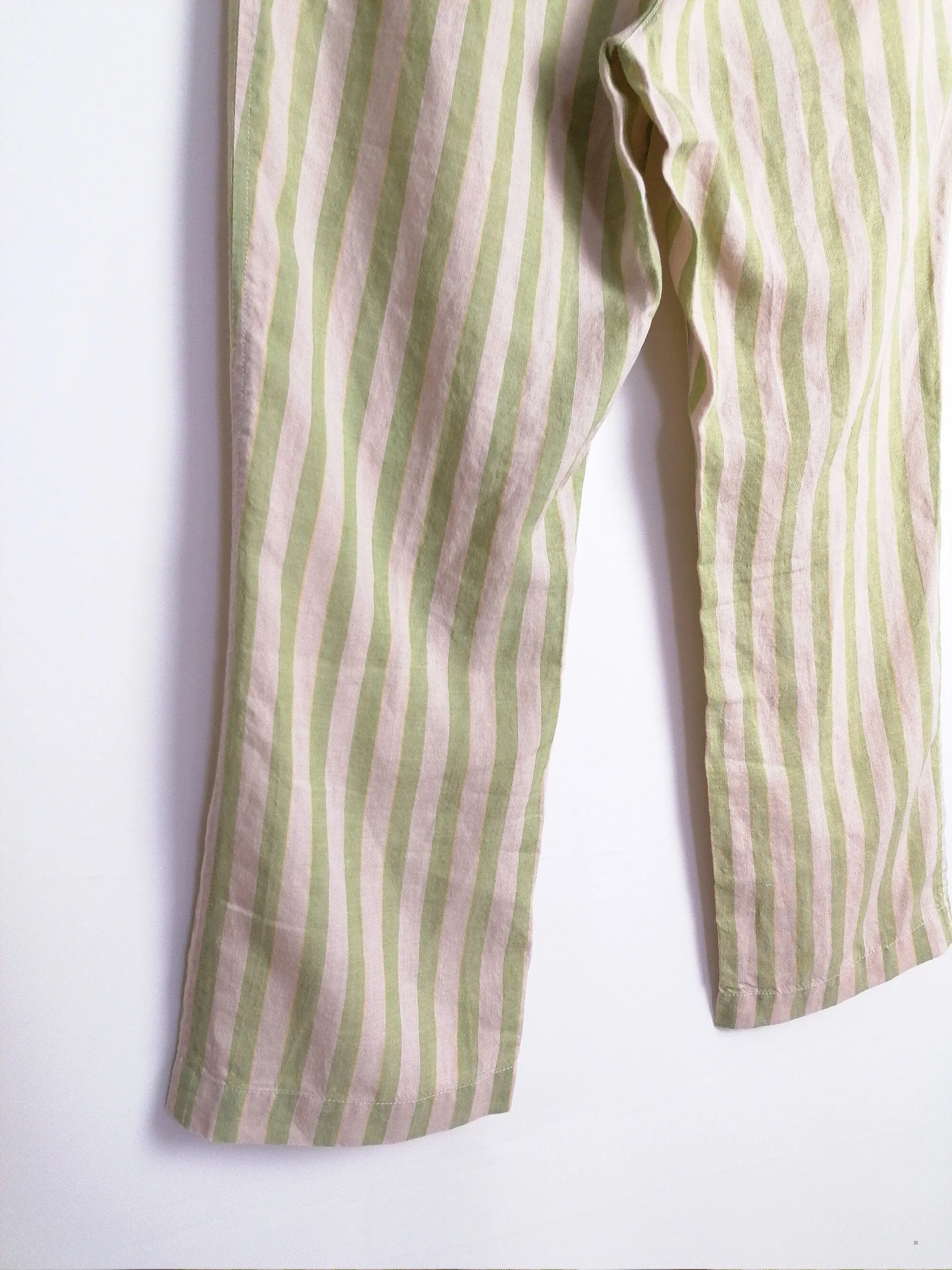 Y2K MANGO Striped 3/4 Flared Linen Capris - size XS